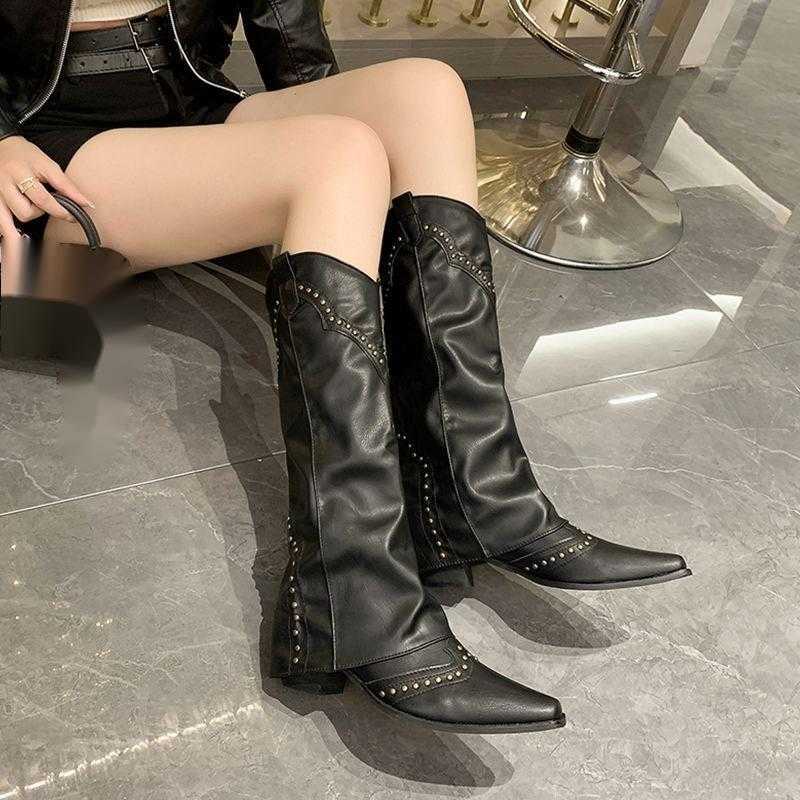 CMM Boots Long Tube Boots Rivet High Leg Pants French Versatile Western Cowboy Boots Knight Boots Long Boots Womens Boots