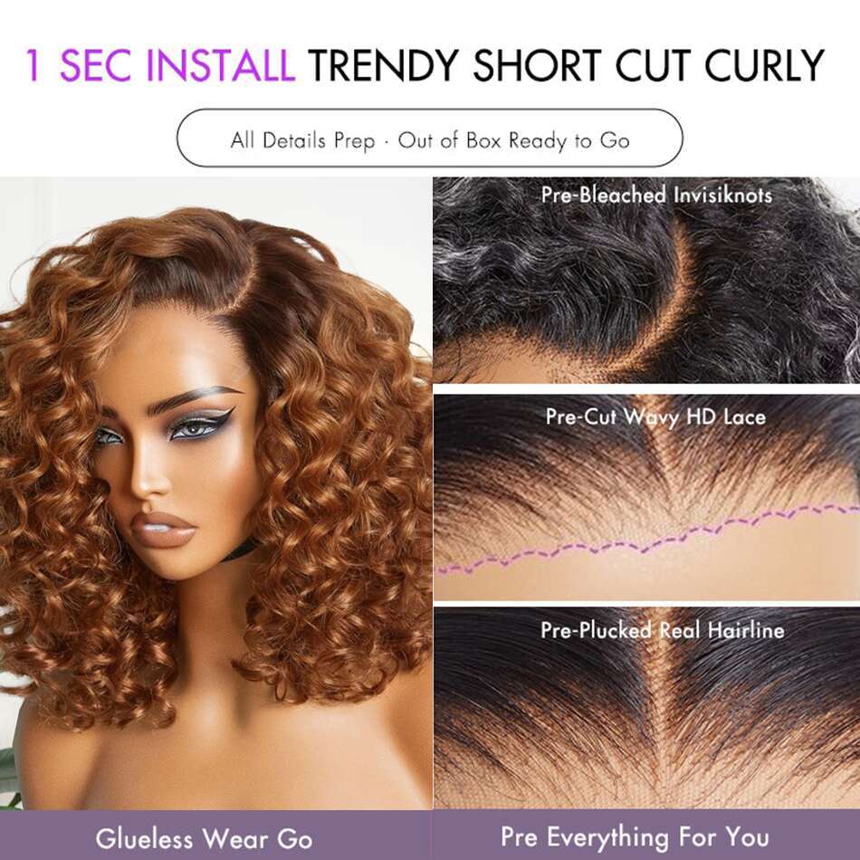 Sophianna Bouncy Left C Part Natural Black / Ginger Ombre Curly Wave Glueless Wig Human Hair Minimalist HD Lace Ready to Go