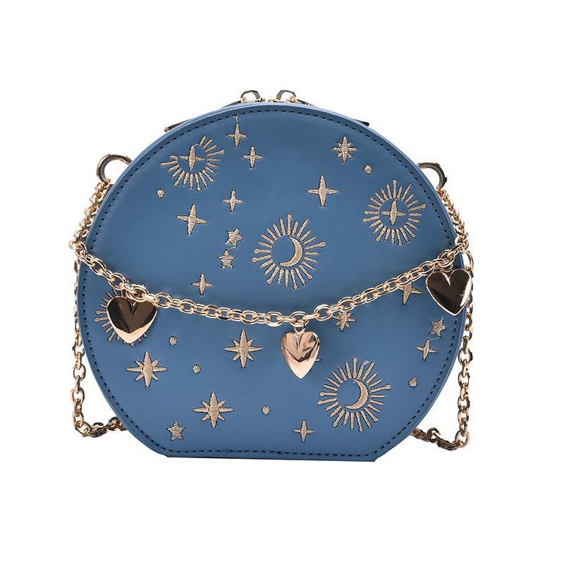 2024 French chain fashionable blue embroidered shoulder cross bag