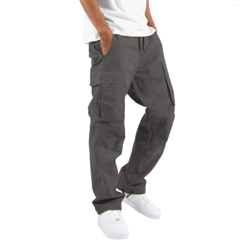 Men's Pants Men Cargo Casual Solid Color Joggers Drawstring Elastic Waist Sweatpants Sports Running Fitness Trousers Streetwear