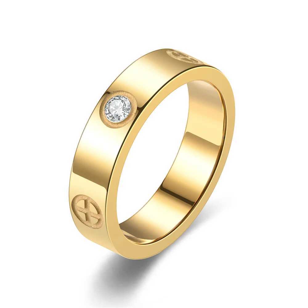 Trendy Stainless Steel Rose Gold Color Love Ring for Women Men Couple CZ Crystal Rings Luxury Brand Jewelry Wedding GiftX240921