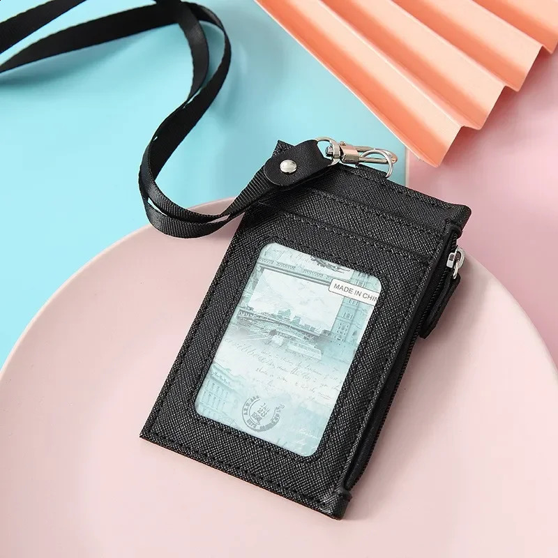 Black Business Credit Card ID Badge Wallet Pouch Women Men Coin Purse Holders Neck Strap Student Bus Bags 240919Z