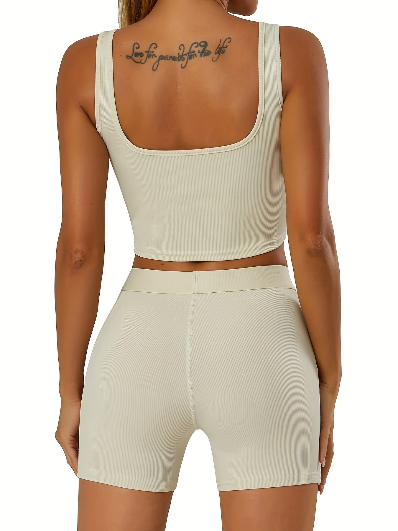 Women's 2 Piece Casual Workout Outfits Ribbed Knitted Yoga Tank Top High Waist Leggings Tracuit Active Wear Sets