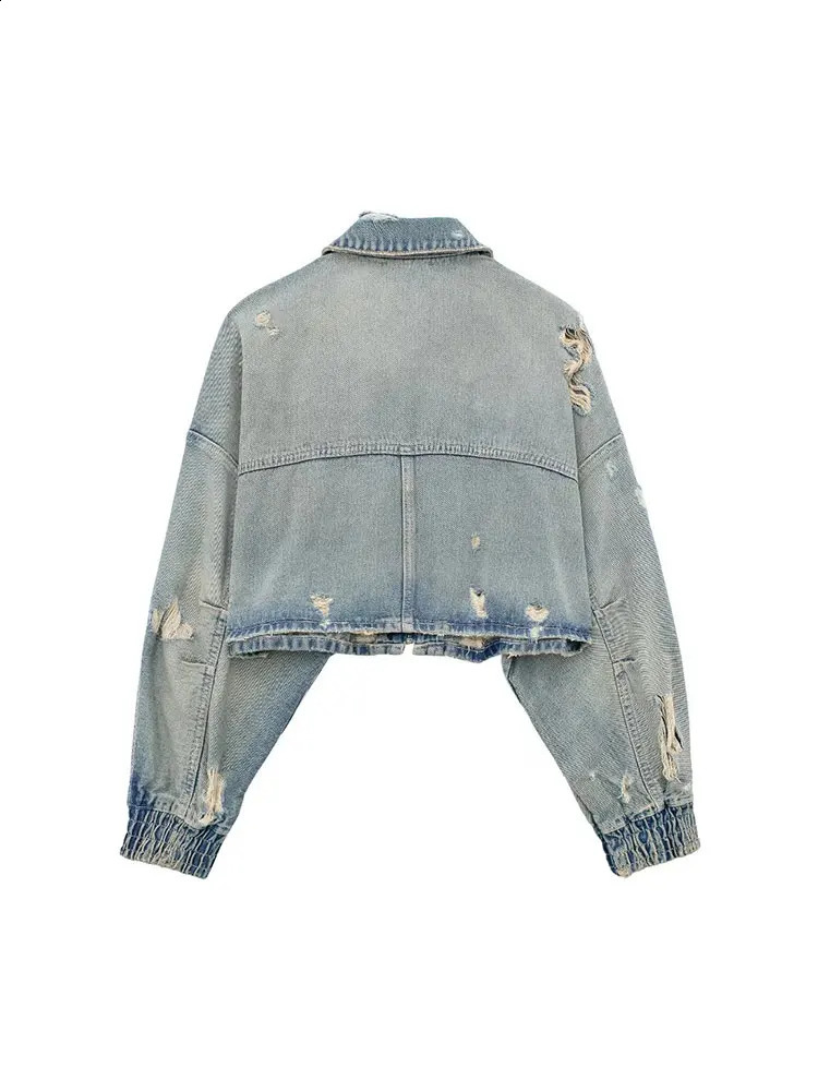 TRAF AutumnWinter Womens Casual Edition Fashion Perforated Decorative Denim Short Jacket Coat 240921