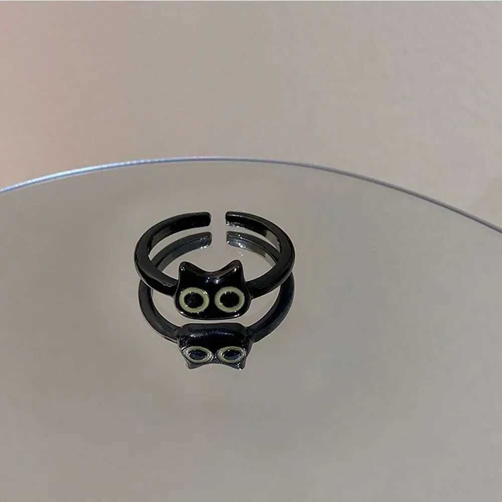 Korean Style Black Cat Ring Women Funny Rabbit Cartoon Ring Couple Ring Adjustable Opening Ring Fashion JewelryX240921