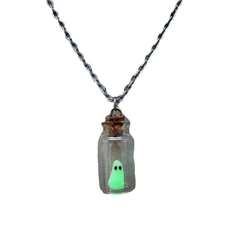 Halloween Drift Bottle Luminous Ghost Necklace Ornament Free shipping
