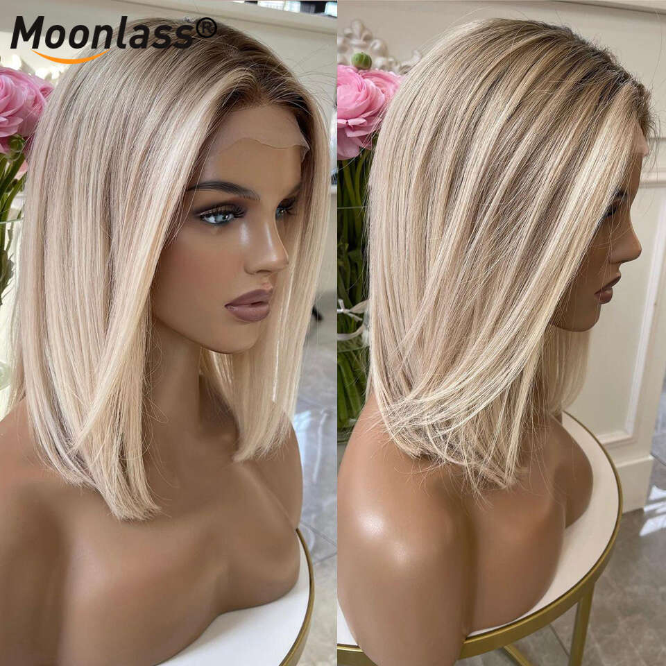 Ash 13x4 Transparent Lace Front 180% Density Blonde Body Wave Wig Straight Preplucked Remy Hair Wigs For Women