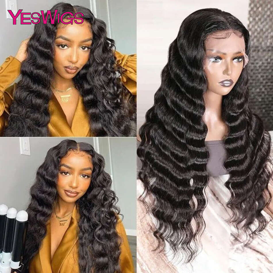 13x4 Deep Wave Front Curly Pre Plucked Transparent Lace Frontal Wig Human Hair Closure Wigs On Sale