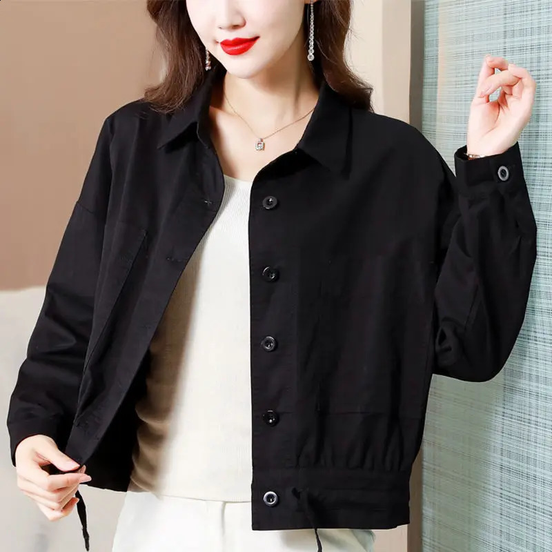Casual Thin Jacket for Women Spring Autumn Korean Loose Long Sleeve Solid Drawstring Short Coats Top Vintage Fashion Clothes 240918