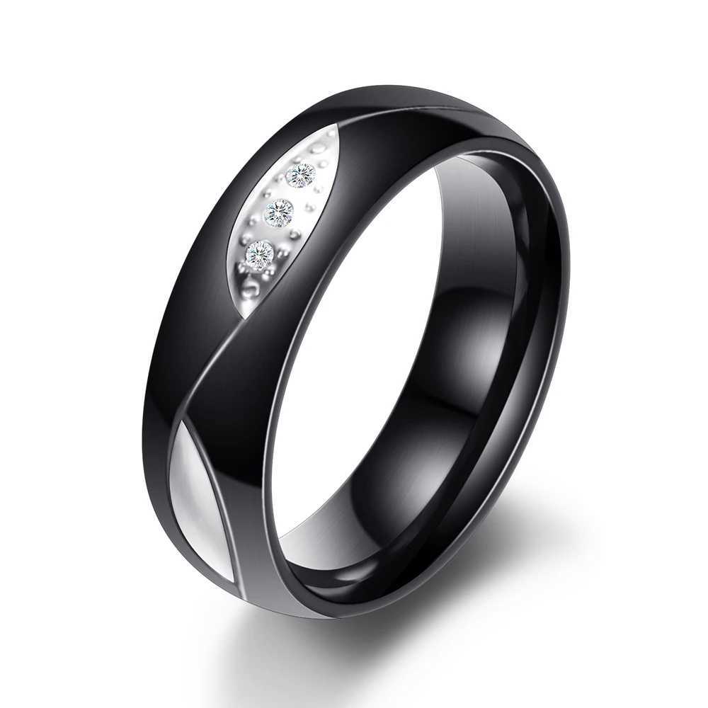 Fashion Black Wedding Rings for Men/Women CZ Couple Ring 316L Stainless Steel Engagement JewelryX240921