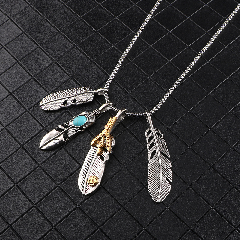 Feather pendant Takahashi with necklace European and American personality four-piece suit hip hop simple long sweater chain accessories men Free shipp