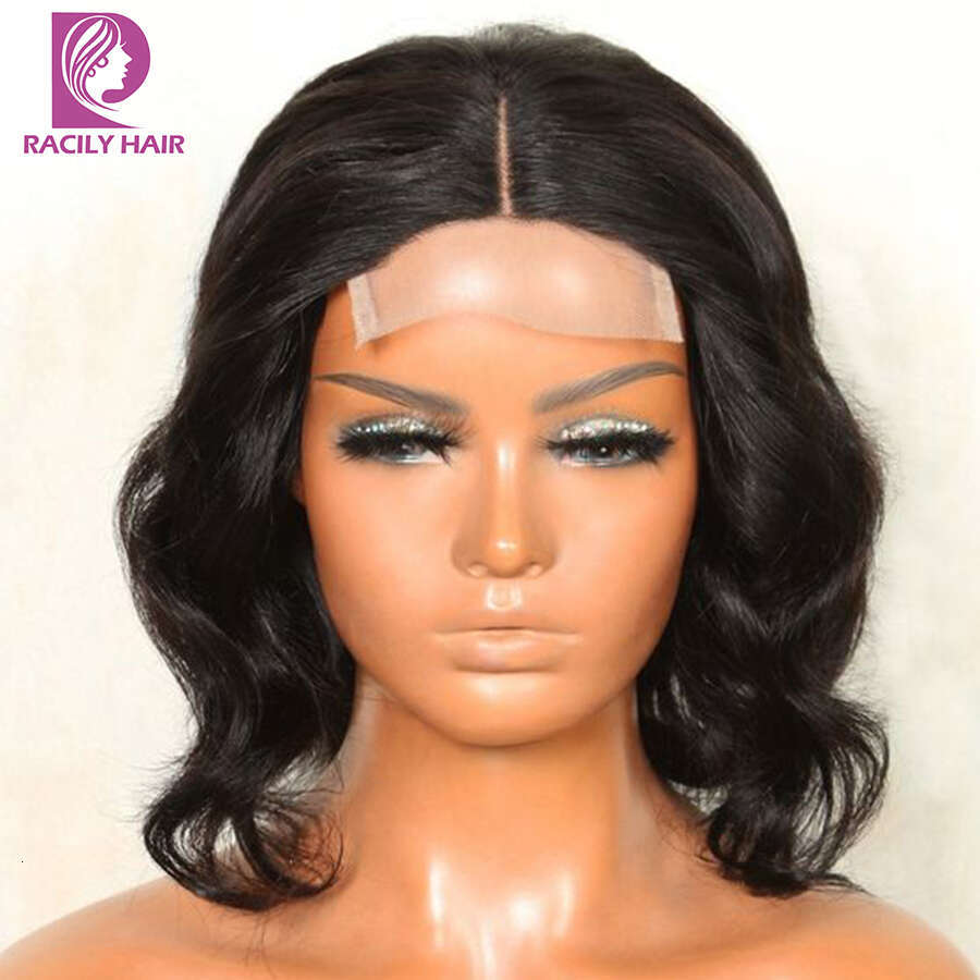 Body Wave Bob Brizilian Front Short Wavy Preplucked Human Hair Wigs For Women 5x5 Lace Closure Wig