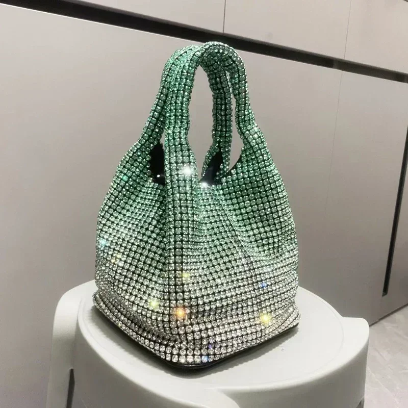 Shiny Crystal Clutch Purse Bucket Shoulder Bag TLXT Rhinestone Handmade Purses and Handbags Luxury Designer Evening Clutch Bag Purse Vanity Bag