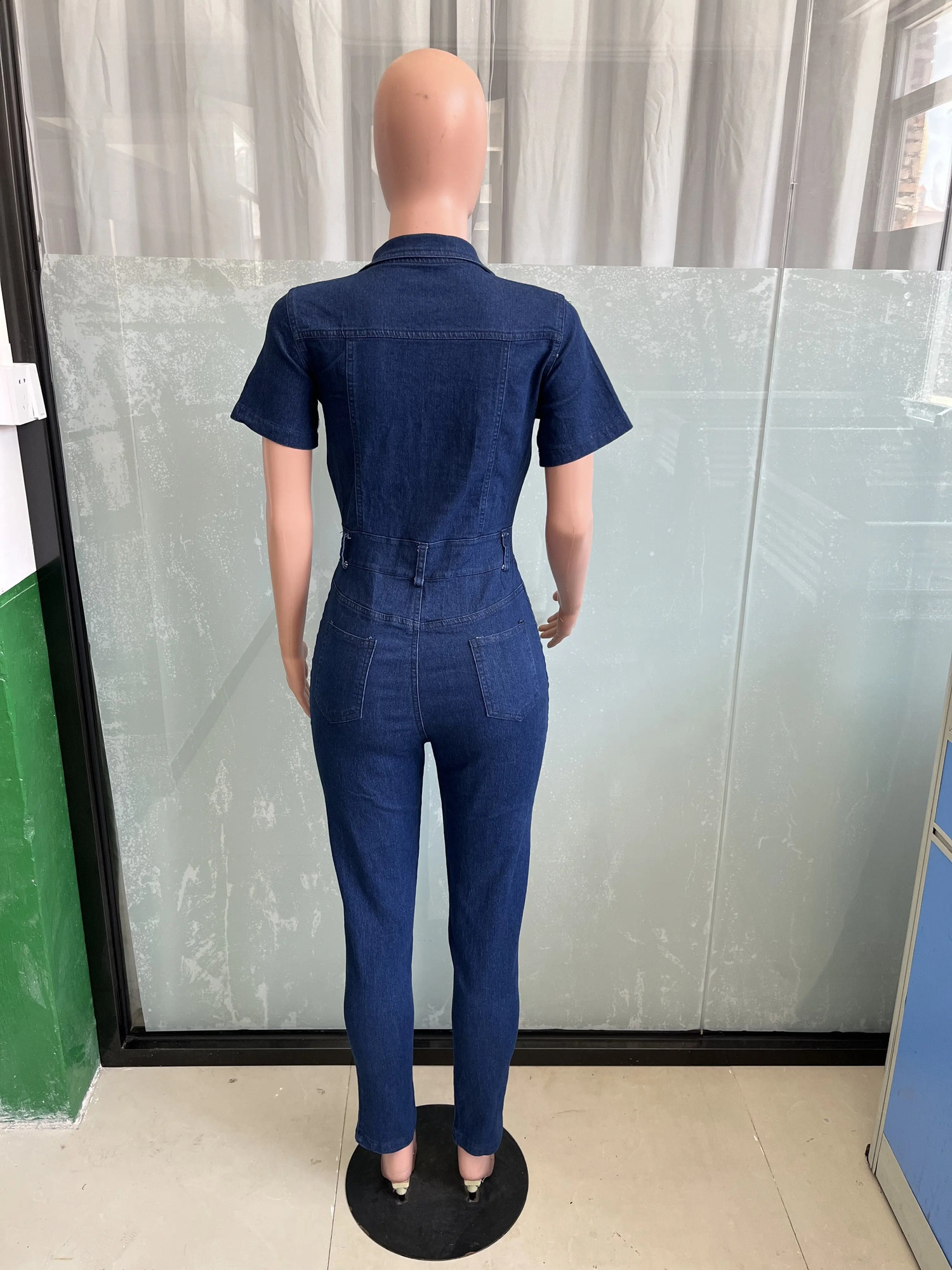 Sexy Women Jeans Stretch Romper Turn Down Collar Elegant Blue Denim Casual Jumpsuit Overalls 240921