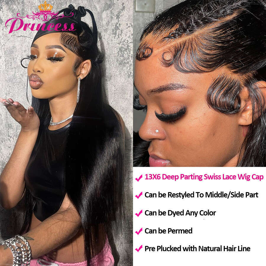 Princess 13x6 HD Frontal Pre Plucked Straight Transparent Lace Front Human Hair Wigs For Women