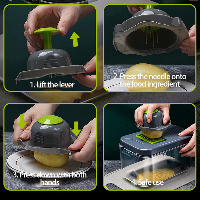 Stainless steel vegetable cutter household potato julienne grater multi-function cucumber scrubber comes with draining basket