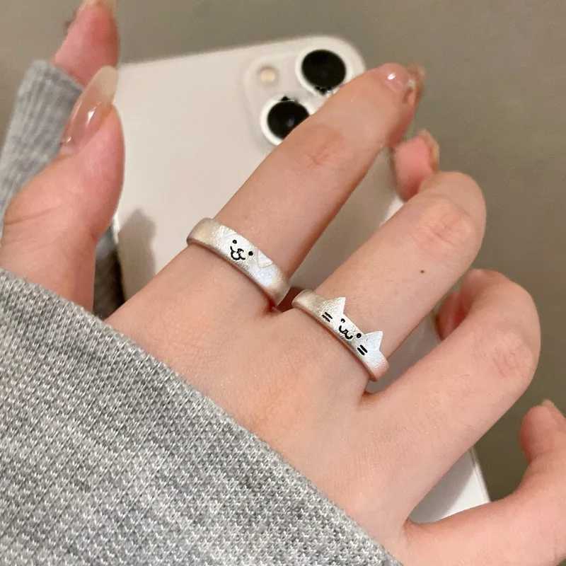 1/2Pcs Cute Dog Cat Couple Rings Women Men Simple Design Adjustable Lovers Friendship Fashion Jewelry Fingers Accessories GiftX240921