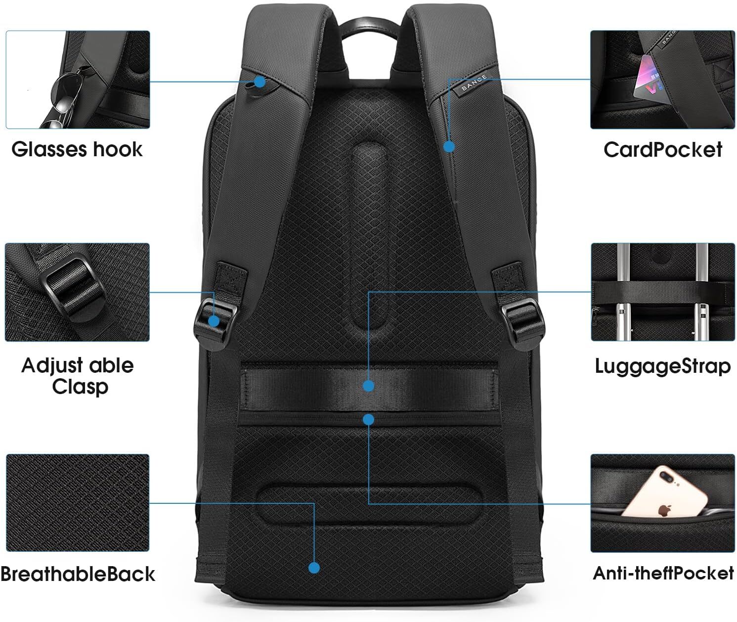Men Laptop Fits 15.6 Inch Notebook, Business Work Backpack with USB3.0 Fast Charging Port