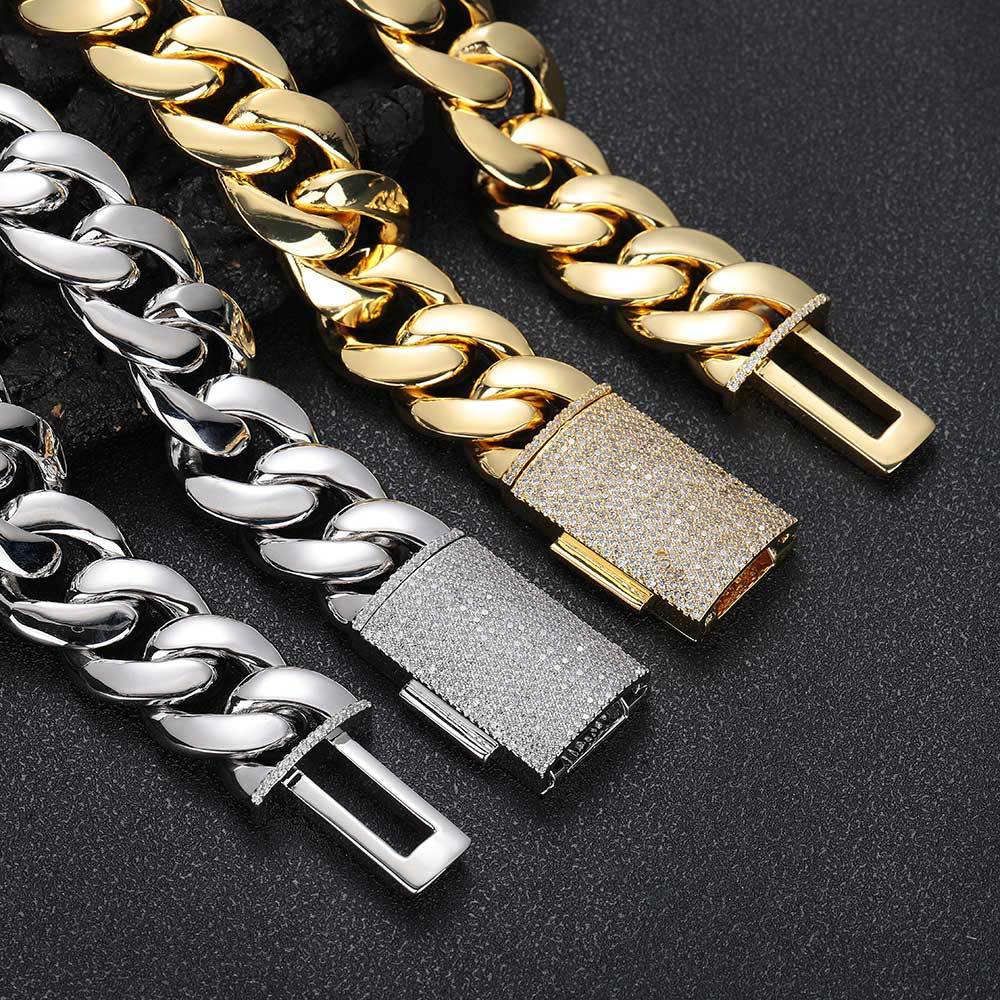 6mm-22mm Hip Hop Heavy Large Miami Cuban Link Chain Mens Necklace 18k Real Gold Plated 5A Zircon Clasp Mens Jewelry