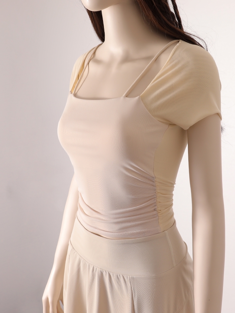 Spring Summer Sexy Outer Wear With Chest Pad Pleated Slim Yoga Fiess Women Sports T-Shirt