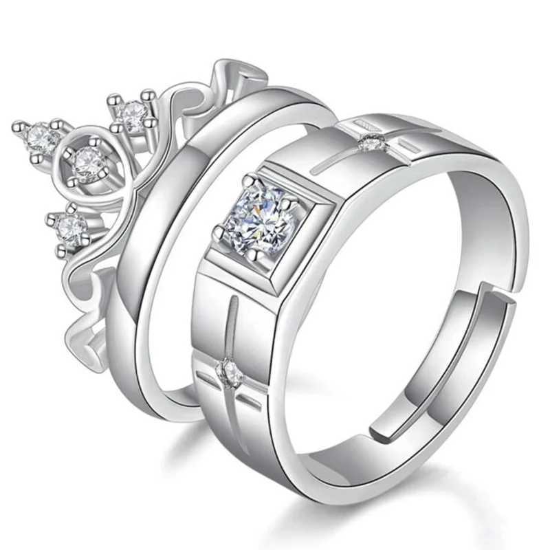 new fashion 925 silver jewelry couple ring for women and men engagement wedding anniversary crown open adjustable Jewelry giftX240921