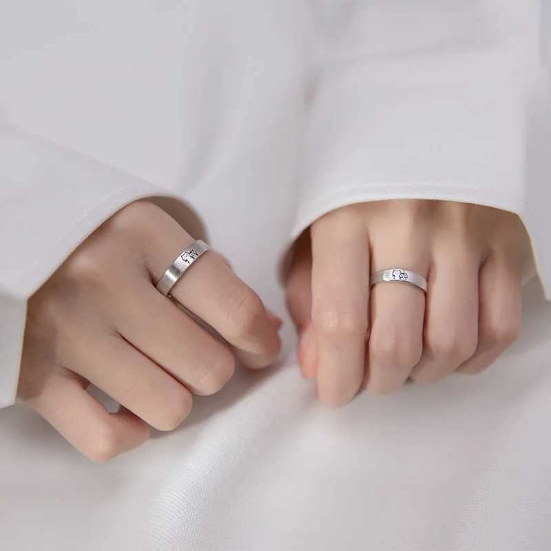 New Couple Rings Cute Sliver Color Cat Open Ring for Women Men Adjustable Finger Rings Romantic Lovers Anniversary JewelryX240921