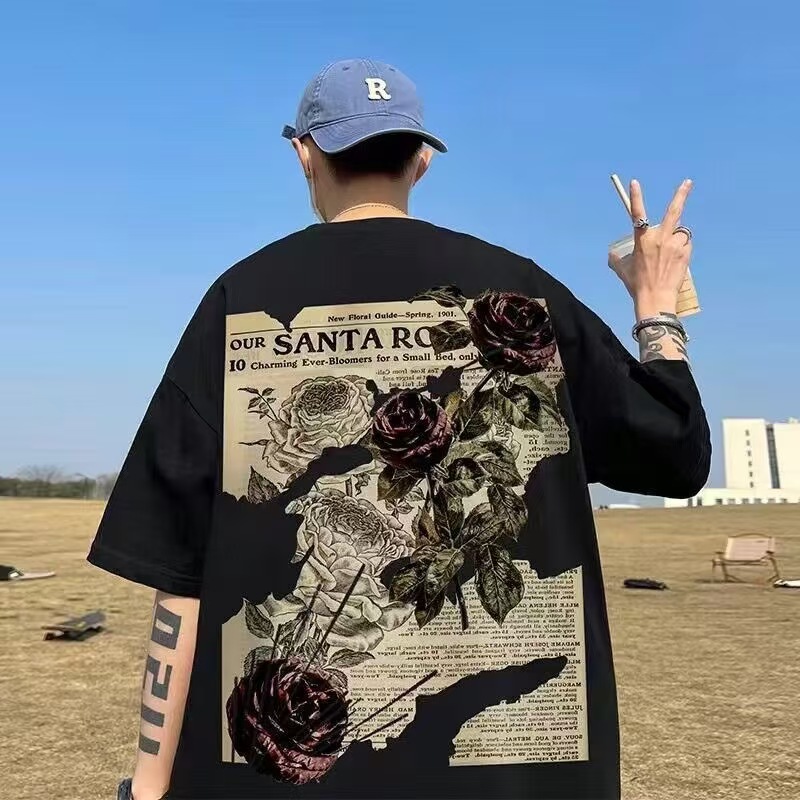 Summer heavy plus size designer T-shirt men's summer American retro high street T-shirt half sleeve