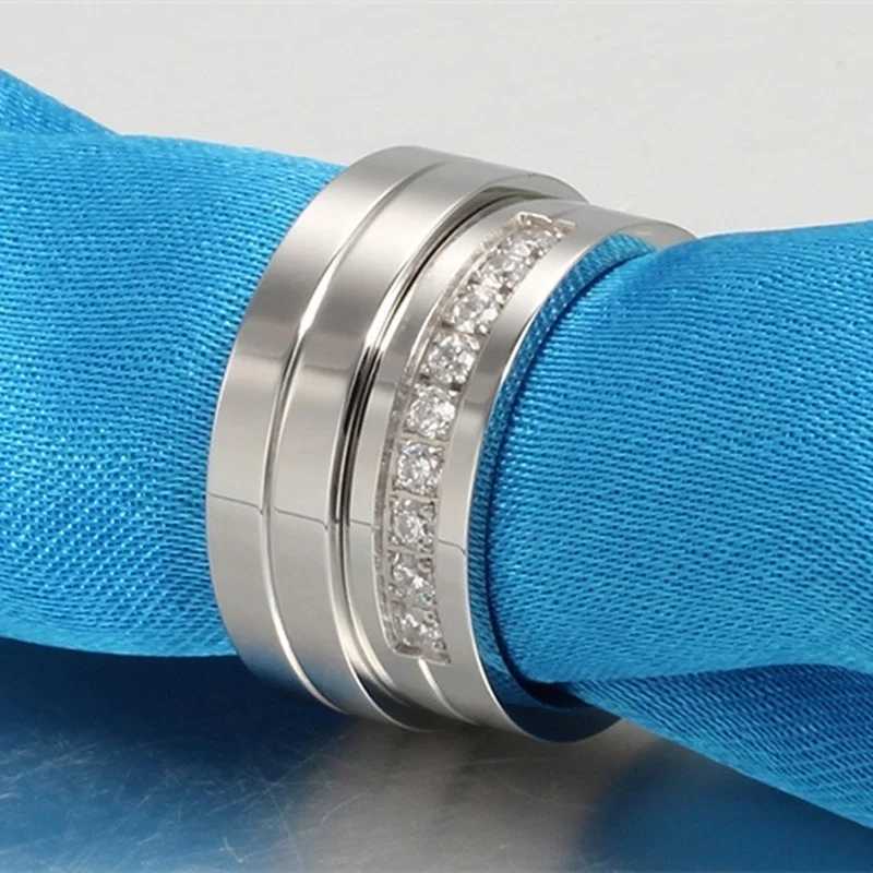 Fashion Silver Color Stainless Steel Couple Rings for Lovers Engagement Wedding Band Cute Women Zircon Rings Classical Men RingX240921