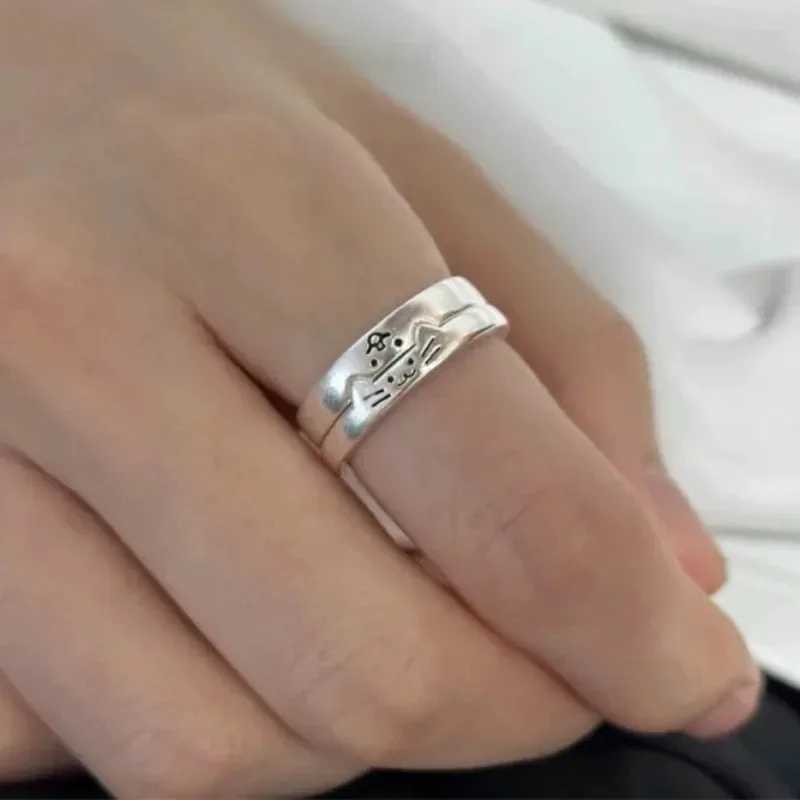 Cat Dog Couple Rings Cute Cartoon Sliver Color Ring for Women Men Adjustable Open Alloy Finger Rings Lovers Dating Jewelry GiftsX240921