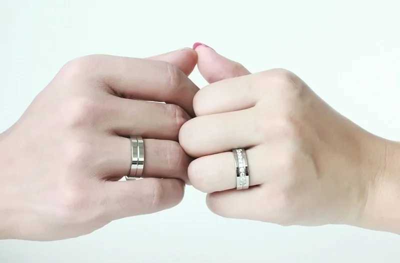 Fashion Silver Color Stainless Steel Couple Rings for Lovers Engagement Wedding Band Cute Women Zircon Rings Classical Men RingX240921