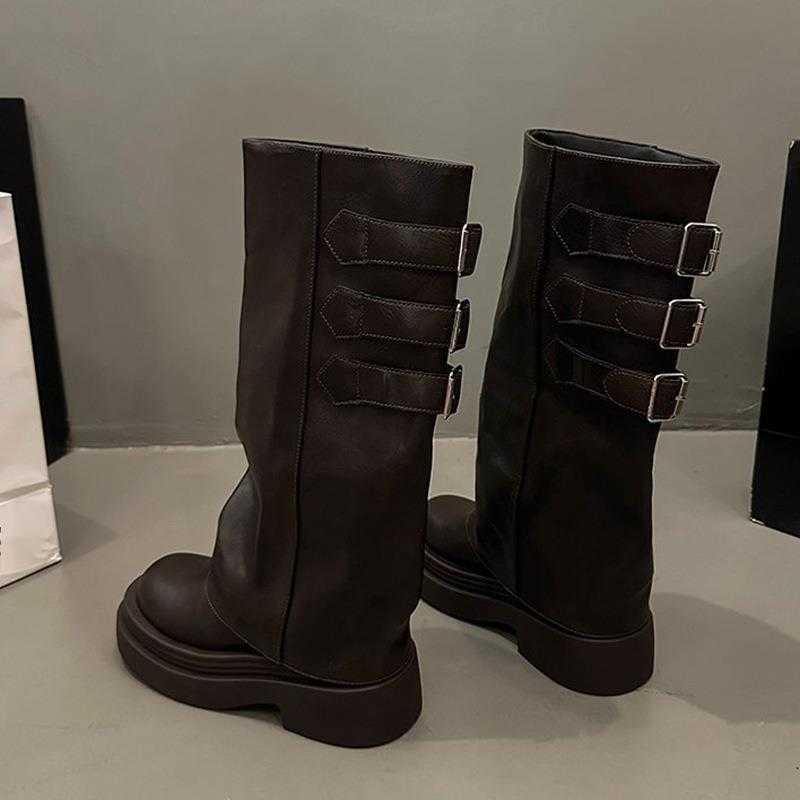 CMM Brown Versatile British Thick Soled Long Tube Boots for Women New Summer Slimming and Height Increasing Explosive Street Pants Boots