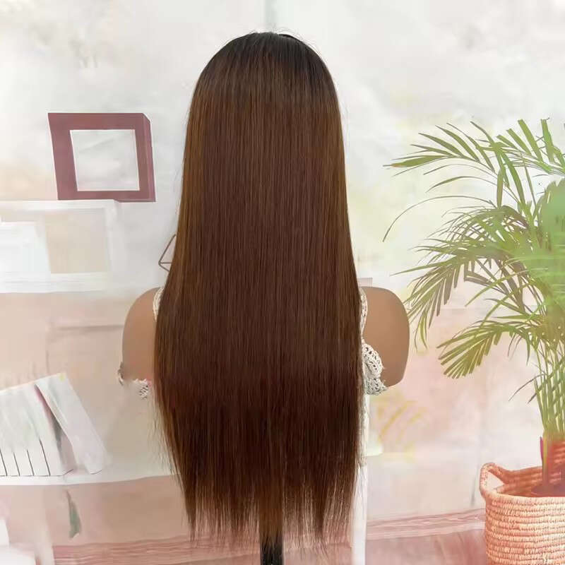 Glueless 100% #4 Chocolate Brown Ready To Wear Straight 4x4 Lace Front Human Hair Wig Colored Wigs For Women