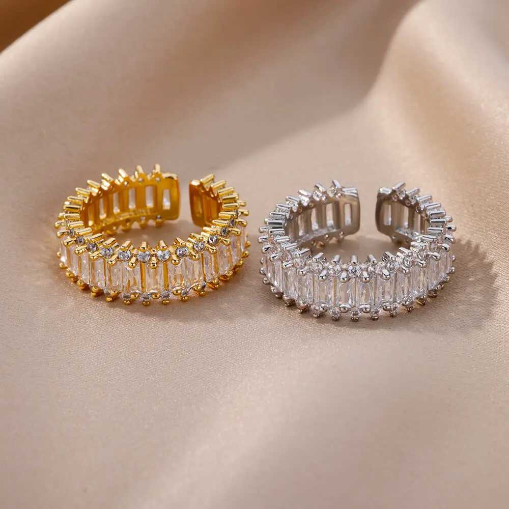 Multilayer female Rings Gold Color copper zircon light luxury Rings for Women Fashion Waterproof Couple Jewelry Gift AccessoriesX240921