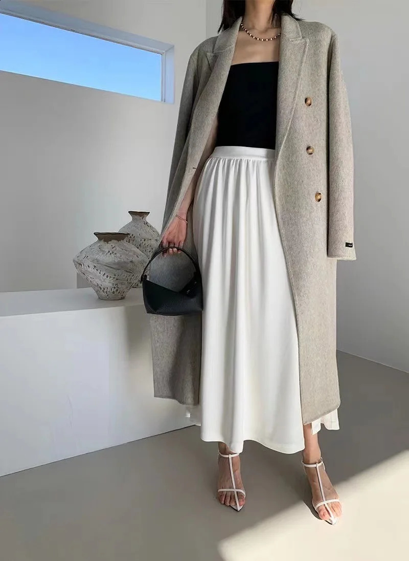 Women Winter Gray Thick Woolen Coats With Button Loose Long Sleeves Pocket Ladies Elegant OverCoat 240911