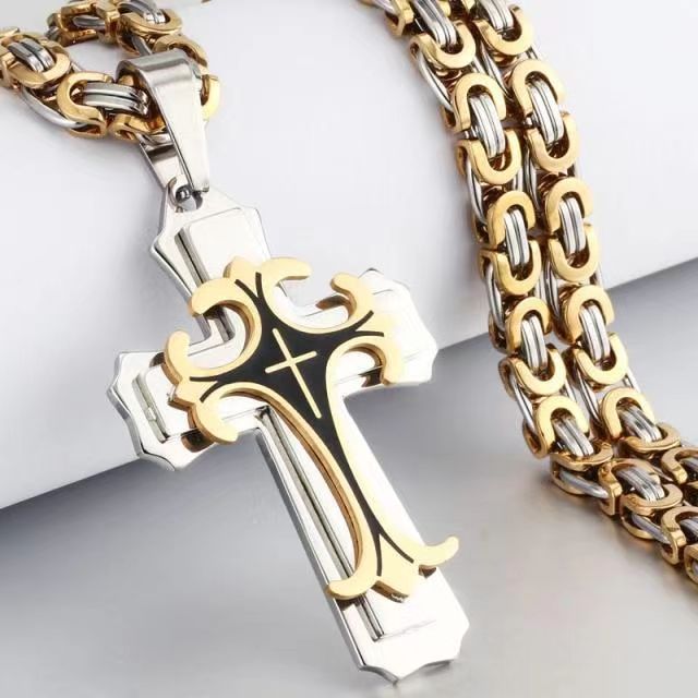 Hot sale new trendy male titanium steel flat joint necklace stainless steel drip oil cross pendant Free shipping