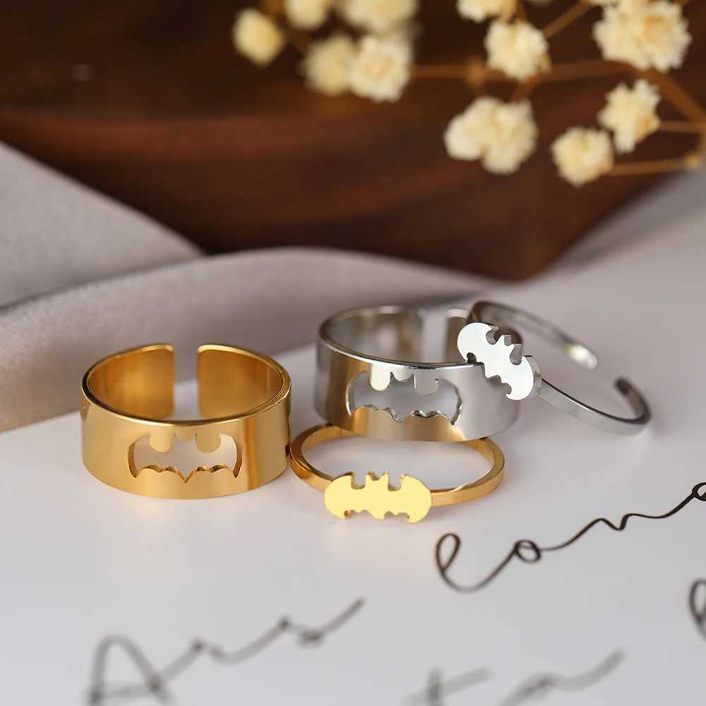 Stainless Steel Rings Gothic Hip Hop Punk Bat Fashion Adjustable Couple Ring For Women Jewelry Wedding Engagement Gift 2Pcs/setX240921