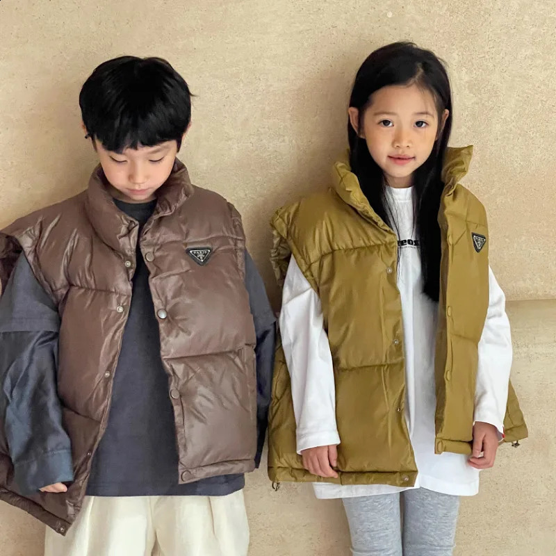 Winter Kids Vests Waistcoats Thicken Warm Down Outerwear Coats Toddler Vest Lightweight Girls Boys Jacket Korea Style 240913