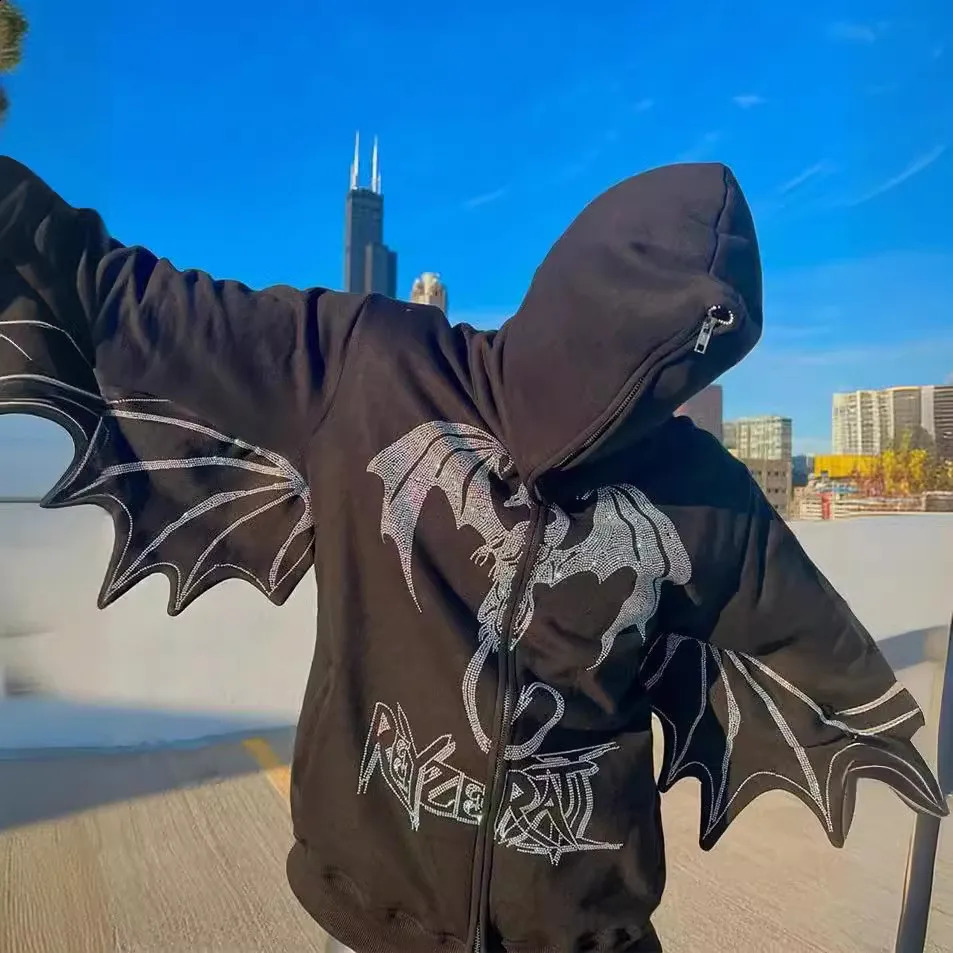 Y2K Fashion Retro Street Zipper Hooded Sweater Fire Dragon Pattern Neutral Sports Fantasy Long Sleeve Sweater 240930