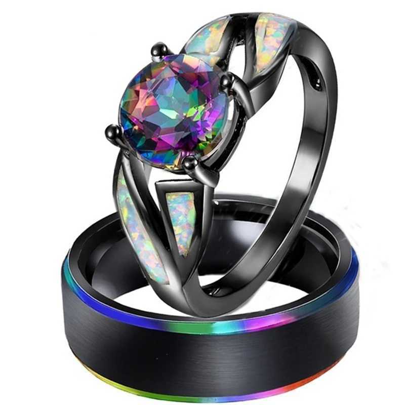 Fashion Luxury Stainless Steel Couple Rings Princess Cut Zircon Rings for Men and Women Wedding Engagement Rings Jewelry GiftsX240921