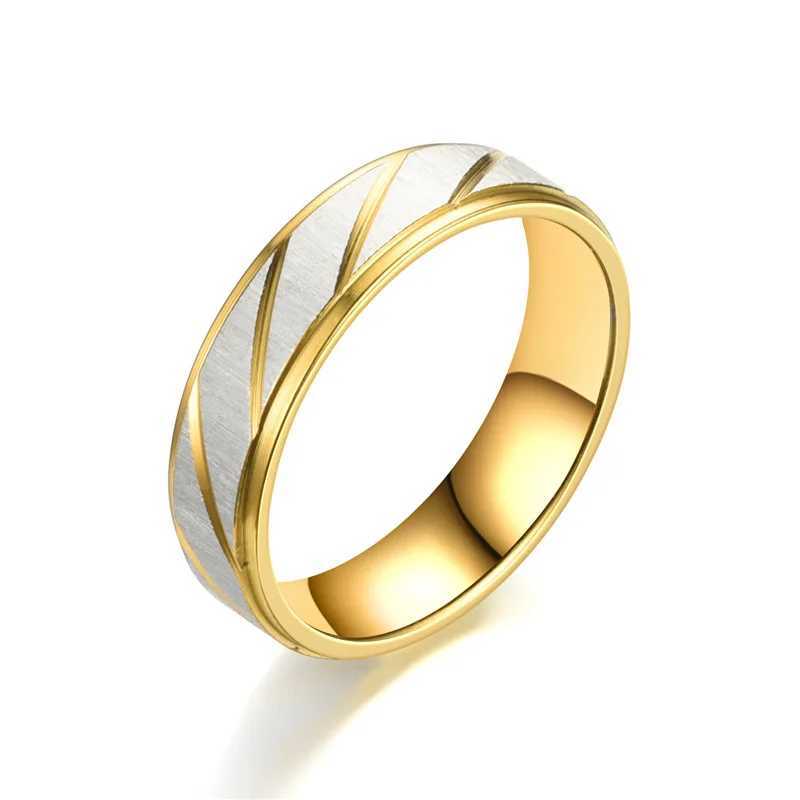 Fashion Gold Stripes Couple Rings 6mm 4mm Stainless Steel Contrast Color Jewelry Valentines Day GiftsX240921