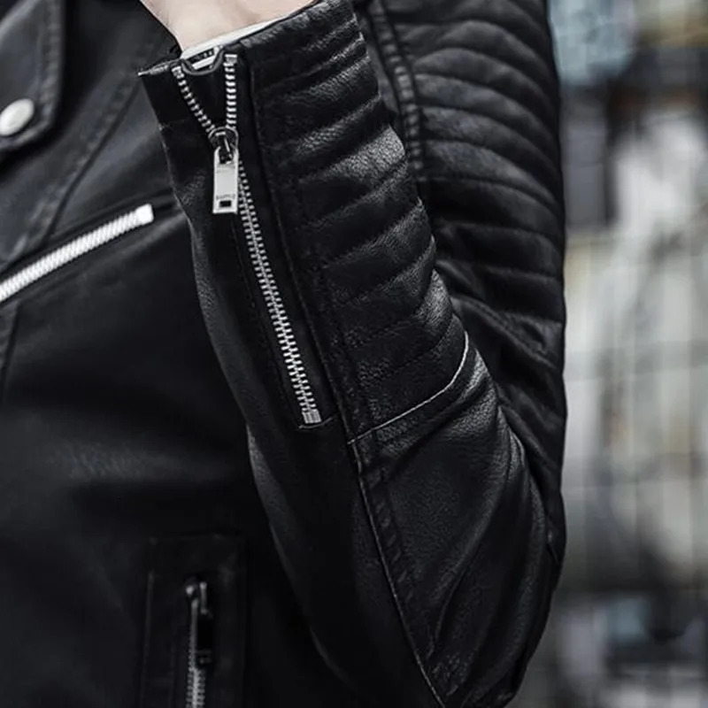 New Autumn Mens High-Quality Korean Fashion Youth Zipper Motorcycle Coat Male Business Casual Faux Leather Jacket