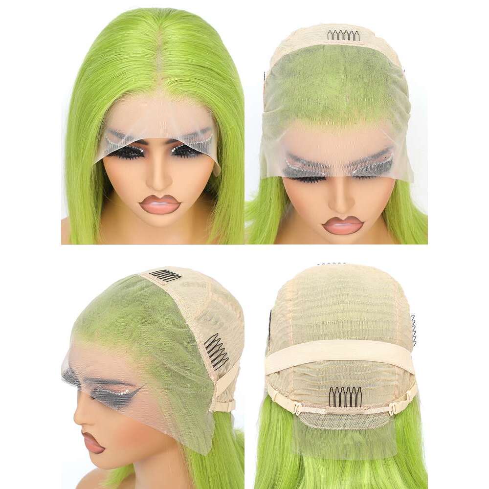 Lime Front Human Hair Green Wig Short Bob Straight 13X4 Colored Lace Frontal Wigs Rose Neon