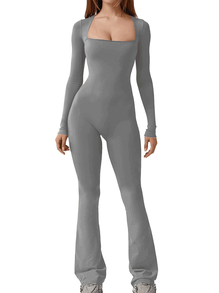 2024 New Popular Women Wide Leg Yoga Bodysuit Outfit One Piece Gym Fiess High Quality Sport Long Sleeve Plus Size Jumpsuit