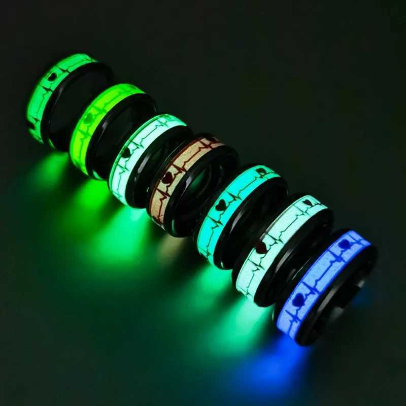 Classic Luminous Stainless Steel Rings For Couple Fluorescent Glow In The Dark Blue Light Finger Rings Anillos Wedding GiftsX240921