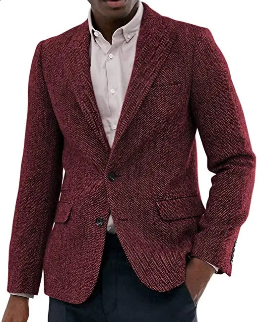 Mens Suit Tweed Jacket Wool Herringbone Waistcoat Slim Fit Wedding Groomsmen For Casual Business Jacket Men Clothes 240911