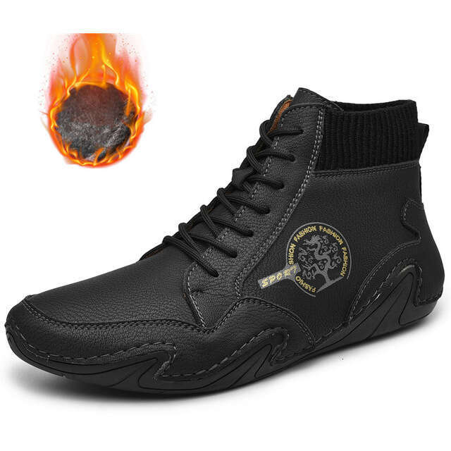 Fashion Leather Boots Autumn Winter Snow Casual Shoes Men Outdoor Light Ankle Antislip Warm atos