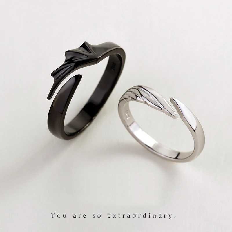 New hot sale couple silver color black color angel devil wings adjustable ring gift J450X240921