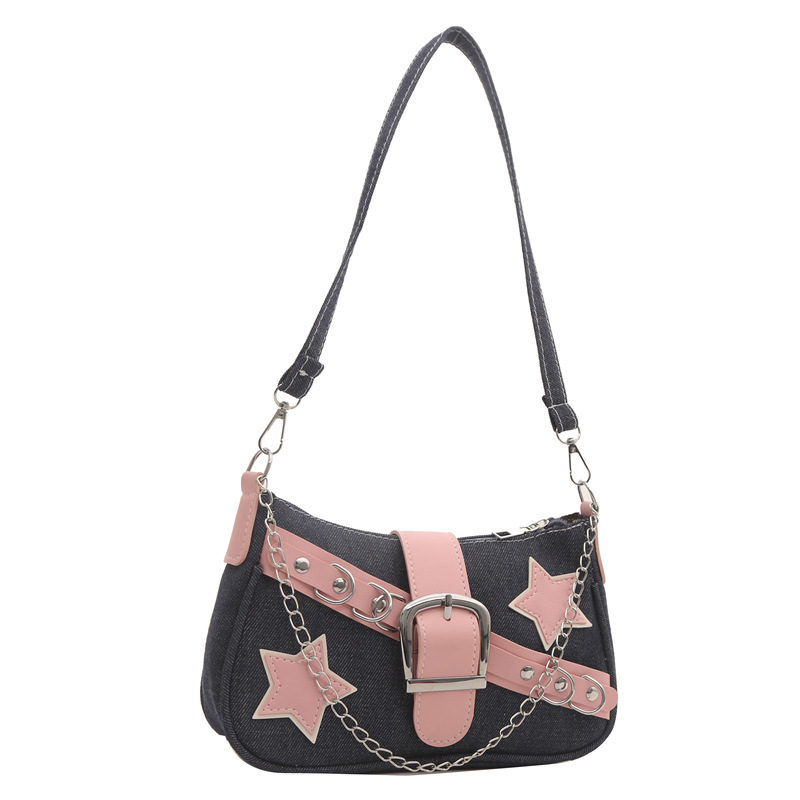 2024 New High Texture Denim Versatile Chain Commuter Single Shoulder Underarm Bag 5c73