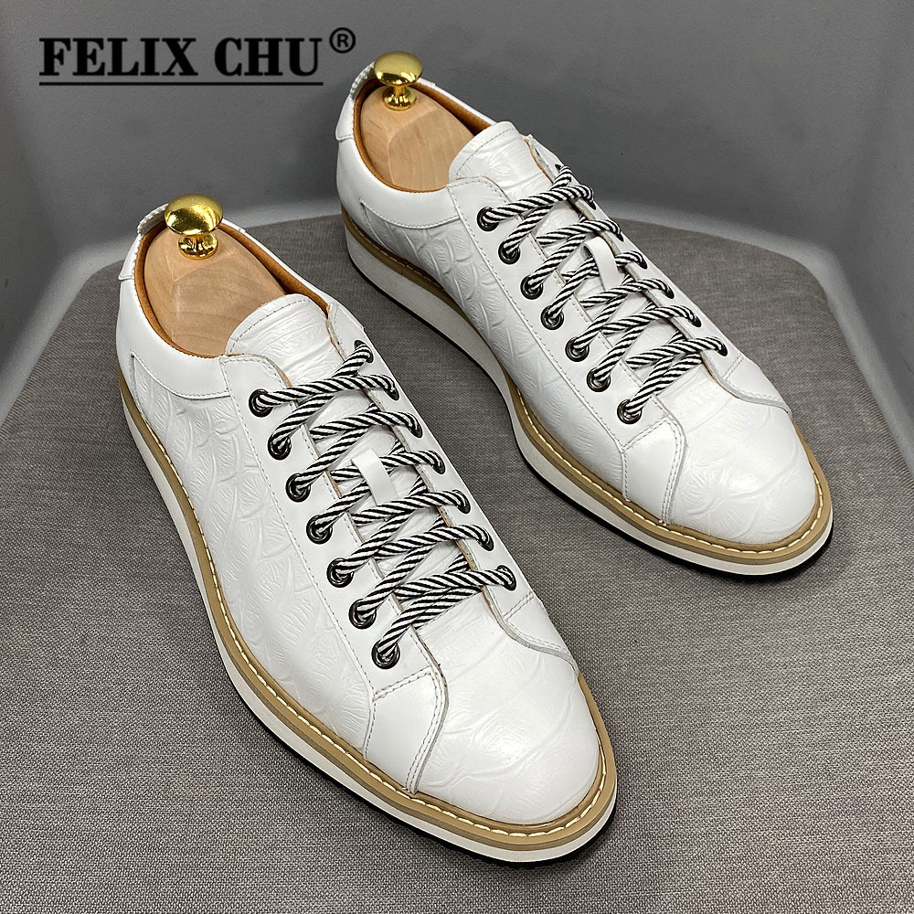 Classic Mens Casual Genuine Leather Lace-Up Fashion Sneakers Brand Alligator Print Street Travel Flat Shoes For Men
