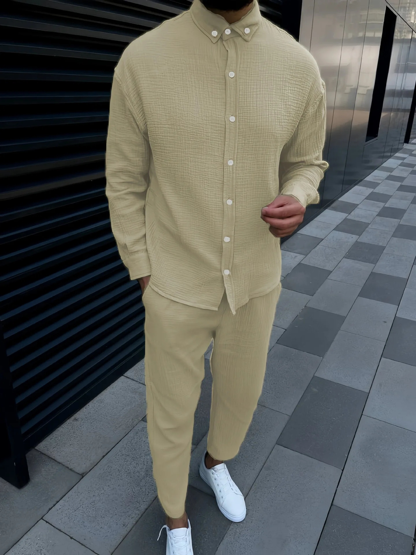 Autumn Cotton Casual Long Sleeve Shirt And Pants Fashion Suit Mens sSngle Breasted Shirt street Suit 240918
